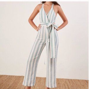 Reformation Dani Jumpsuit in Baltic (Blue & White Stripe) sz 2